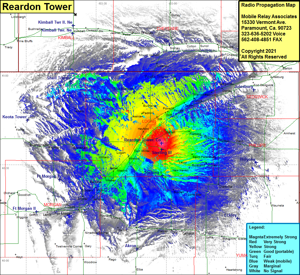 heat map radio coverage Reardon Tower